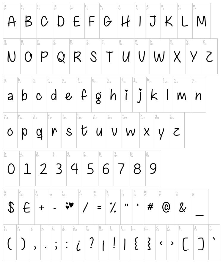 Chasing Hearts font map